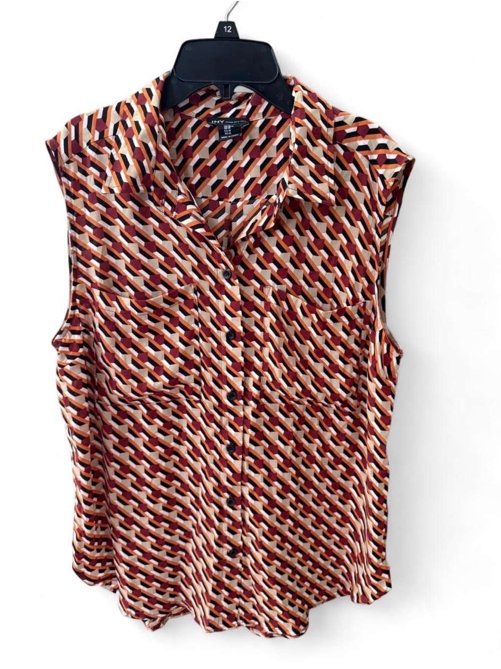 Jones New York Sleeveless Geometric Print Button-Front Top